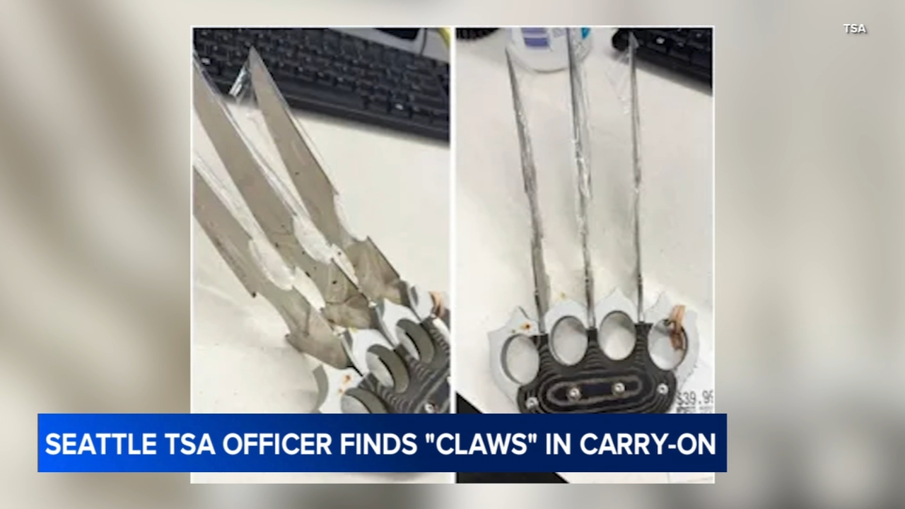 'Wolverine-style claws' discovered in carry-on bag at Seattle airport security: TSA
       — WABC-TV Eyewitness News (ABC7 NY)